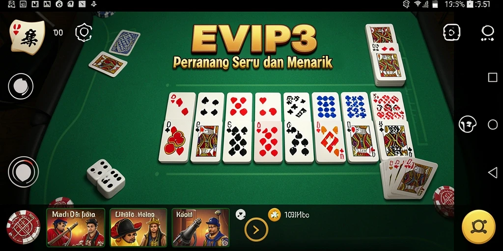 Tampilan gameplay seru di EVIP3 dengan pemain bertanding domino.