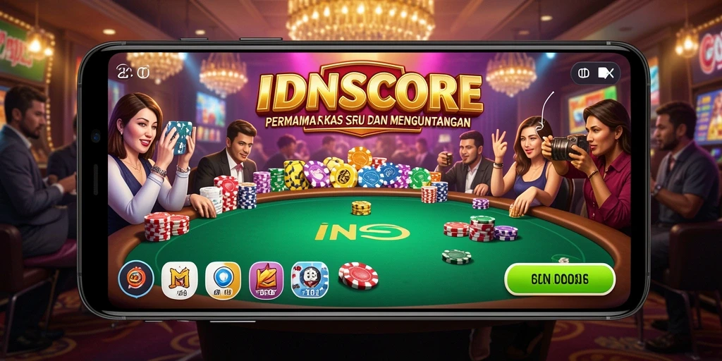 Tangkapan layar utama IDNSCORE menampilkan gameplay Kasino yang seru.