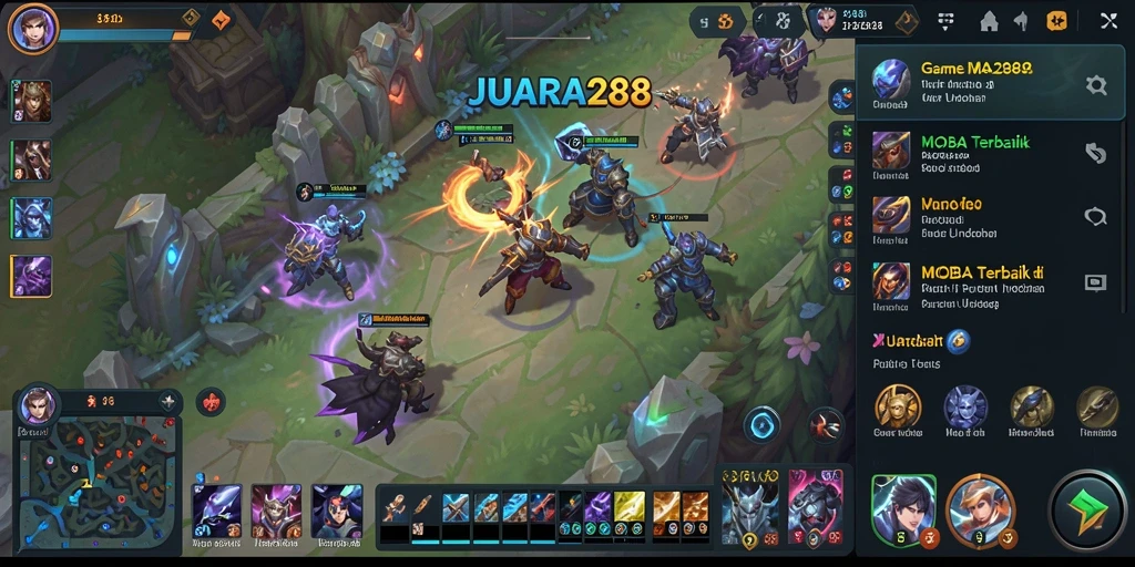 Tampilan gameplay seru dalam JUARA288 dengan strategi MOBA.