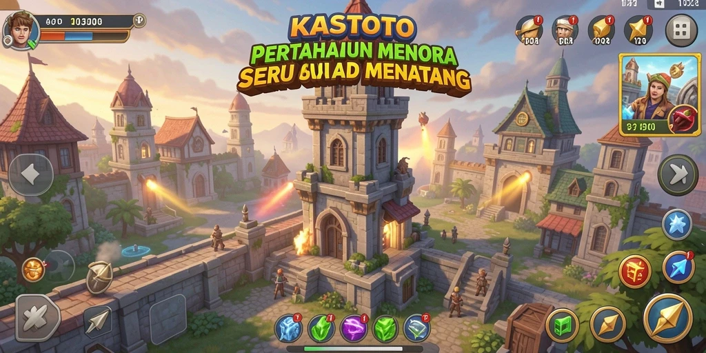 Tampilan gameplay KASTOTO yang penuh strategi Tower Defense.