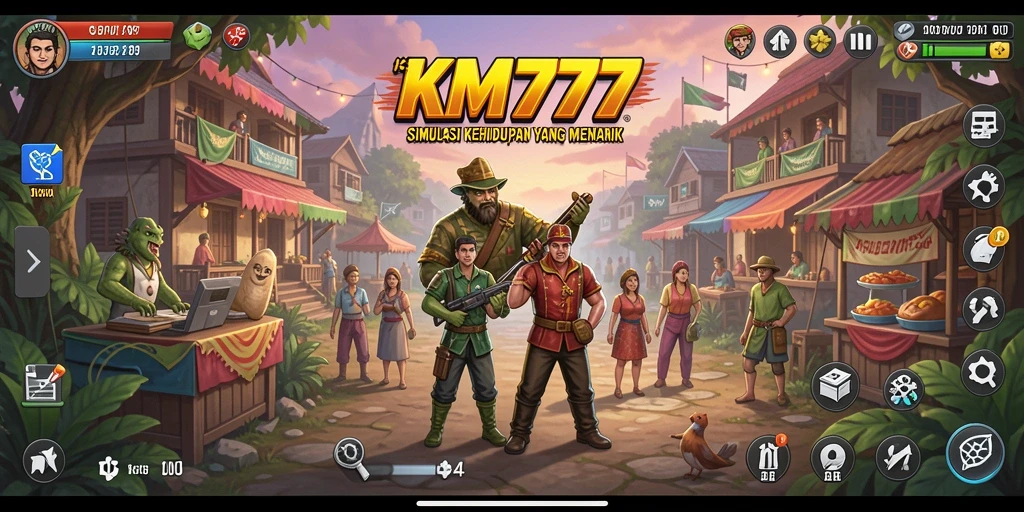 Screenshot gameplay <strong>KM777</strong> yang menunjukkan aktivitas seru dalam simulasi kehidupan.
