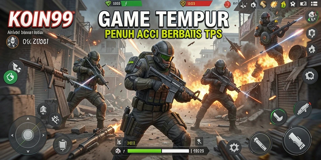 Tampilan gameplay KOIN99 dengan aksi tempur TPS yang mendebarkan.