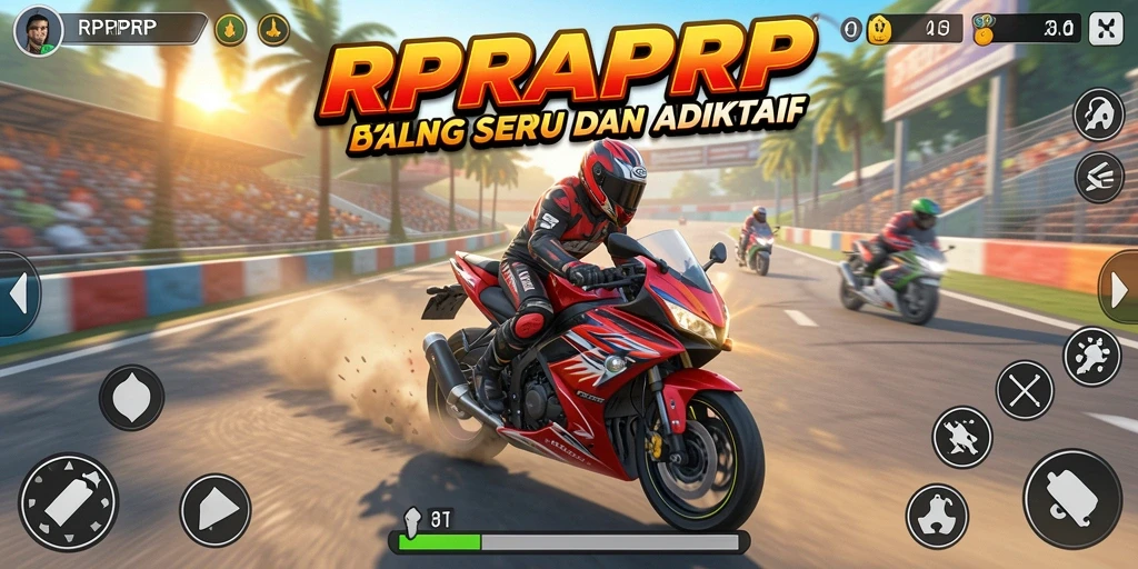 Tampilan menarik dari gameplay <strong>RPRPRP</strong> saat balapan motor di lintasan.