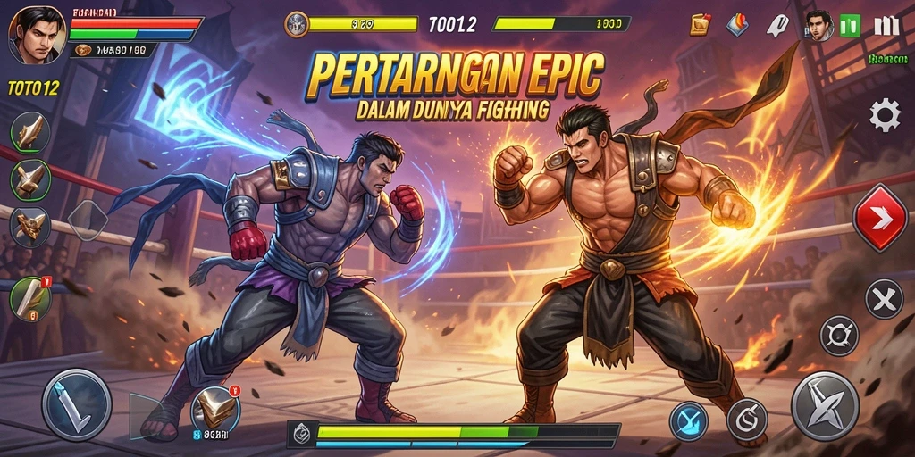 Tampilan gameplay TOTO12 dengan pertarungan seru dan karakter unik.